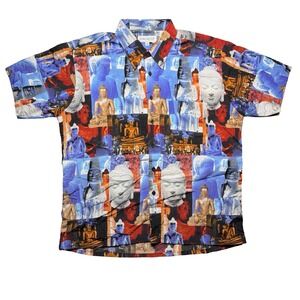 Vintage 2000s Y2K Dagacci Egypt pyramid‎ statue button down shirt LARGE